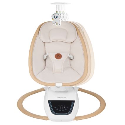 Lionelo - Huśtawka dziecięca z melodią OLIVIA Beige Natural + pilot zdalnego sterowania