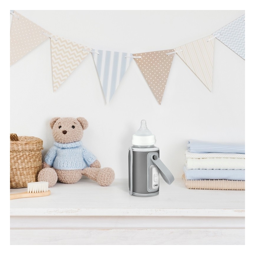 Lionelo - Ładowalny podgrzewacz do butelek THERMUP GO 18W/5V Szary/Srebrny