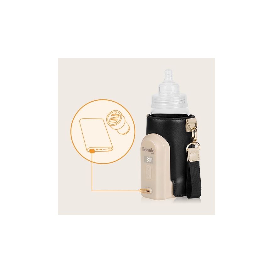Lionelo - Ładowalny podgrzewacz do butelek THERMUP GO EVO 18W/5V czarny/beżowy