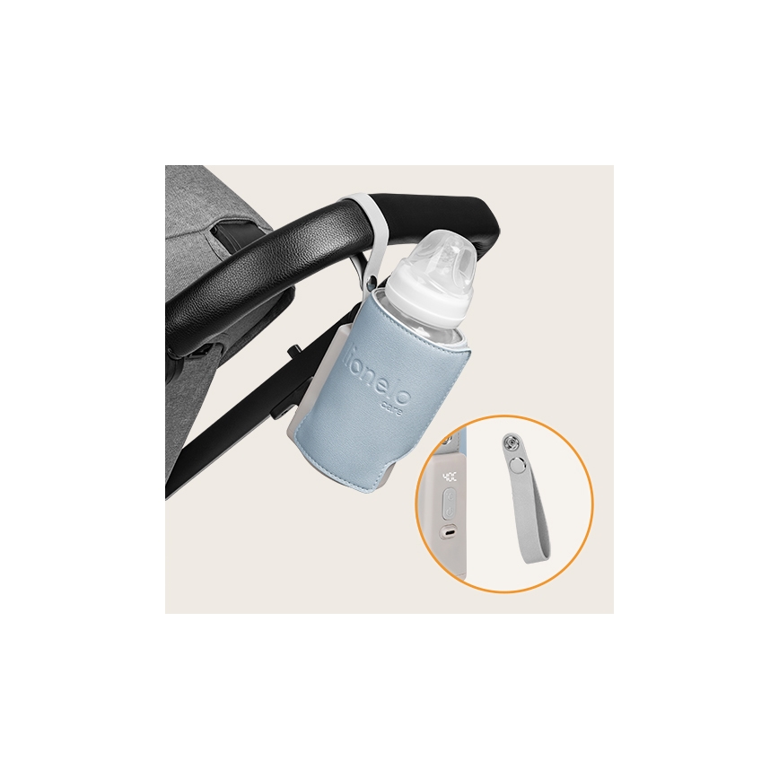 Lionelo - Ładowalny podgrzewacz do butelek THERMUP GO PLUS 10W/5V niebieski/szary