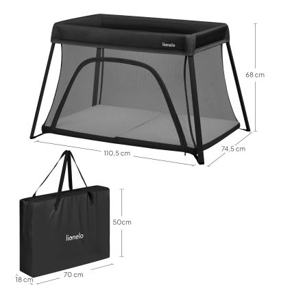 Lionelo - Łóżeczko podróżne 3 w 1 ALICE Czarny