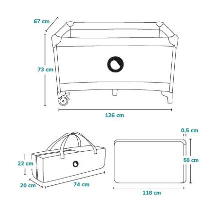 Lionelo - Łóżeczko podróżne STEFI turkusowe