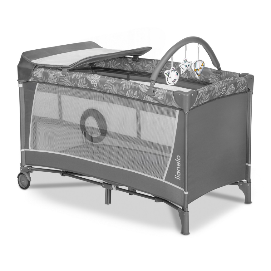 Lionelo - Łóżeczko turystyczne FLOWER Grey Stone