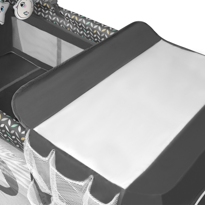 Lionelo - Łóżeczko turystyczne FLOWER Szary Scandi