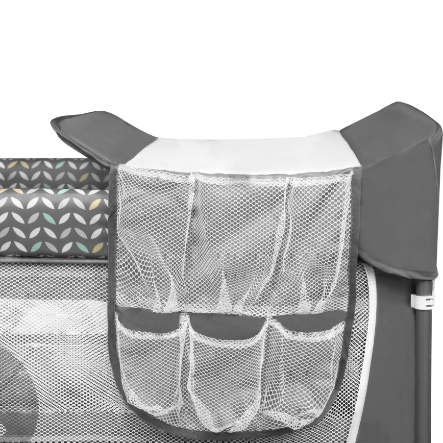 Lionelo - Łóżeczko turystyczne FLOWER Szary Scandi