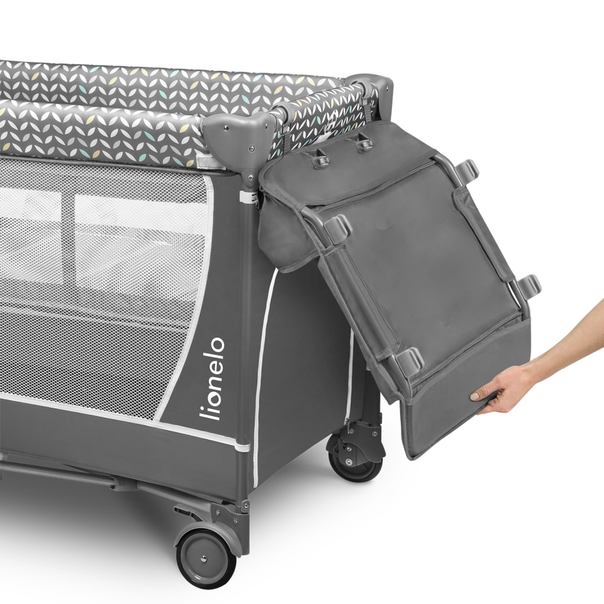 Lionelo - Łóżeczko turystyczne FLOWER Szary Scandi