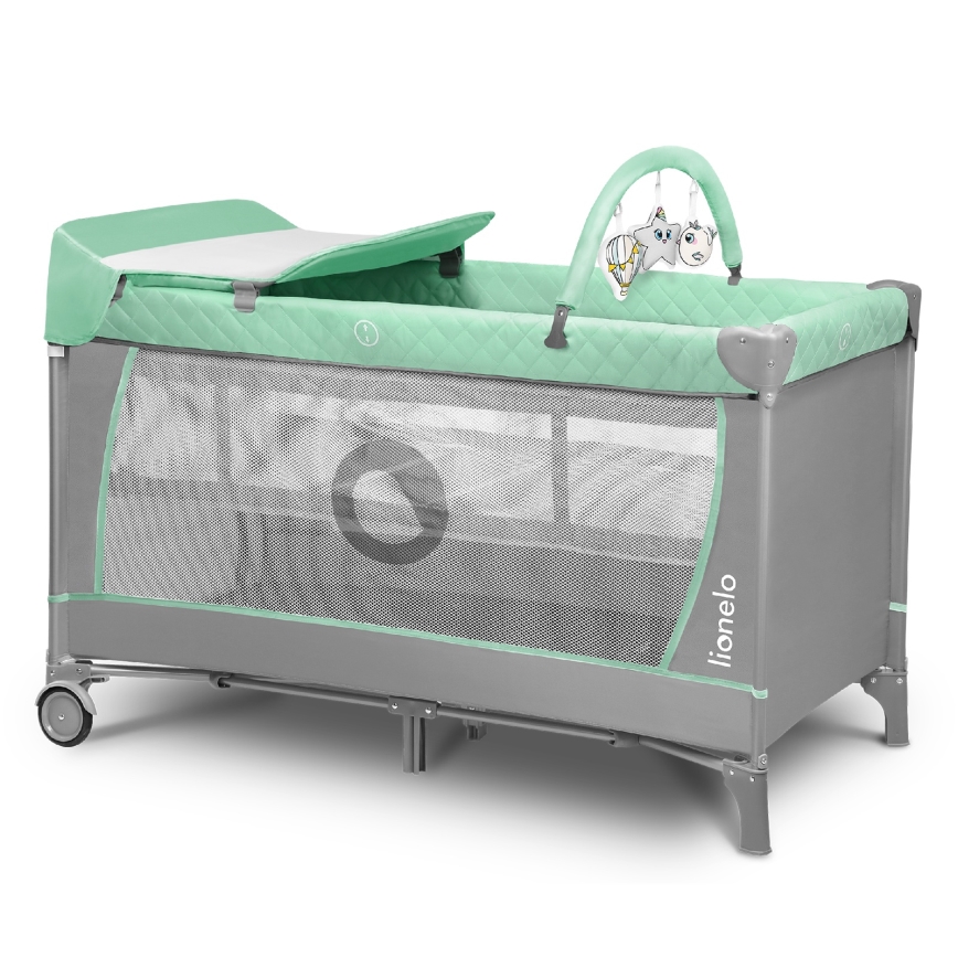 Lionelo - Łóżeczko turystyczne FLOWER Turkusowy