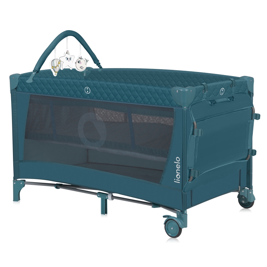 Lionelo - Łóżeczko turystyczne FLOWER zielono-turkusowe