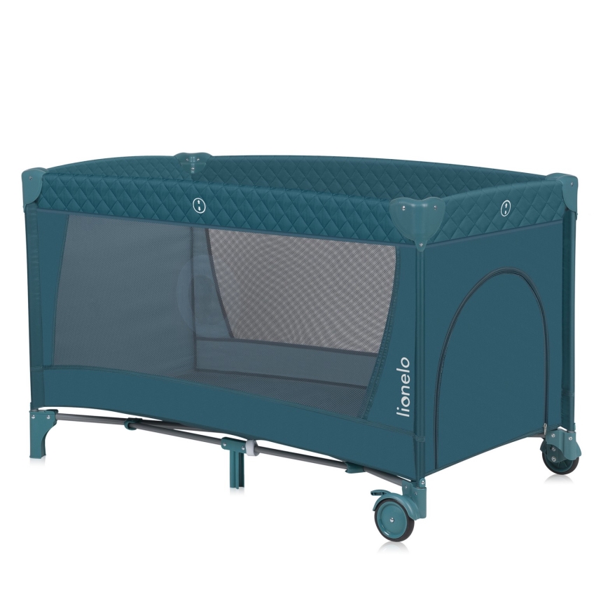 Lionelo - Łóżeczko turystyczne FLOWER zielono-turkusowe