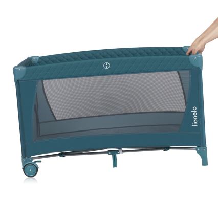 Lionelo - Łóżeczko turystyczne FLOWER zielono-turkusowe