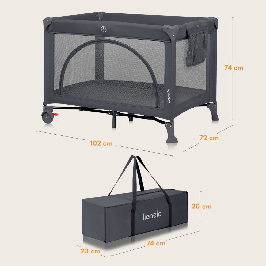 Lionelo - Łóżeczko turystyczne LAURA Betonowo-szary