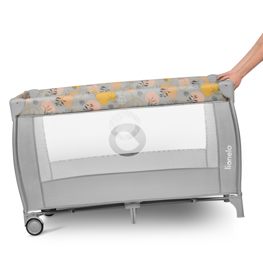 Lionelo - Łóżeczko turystyczne STEFI PLUS różowo-żółte