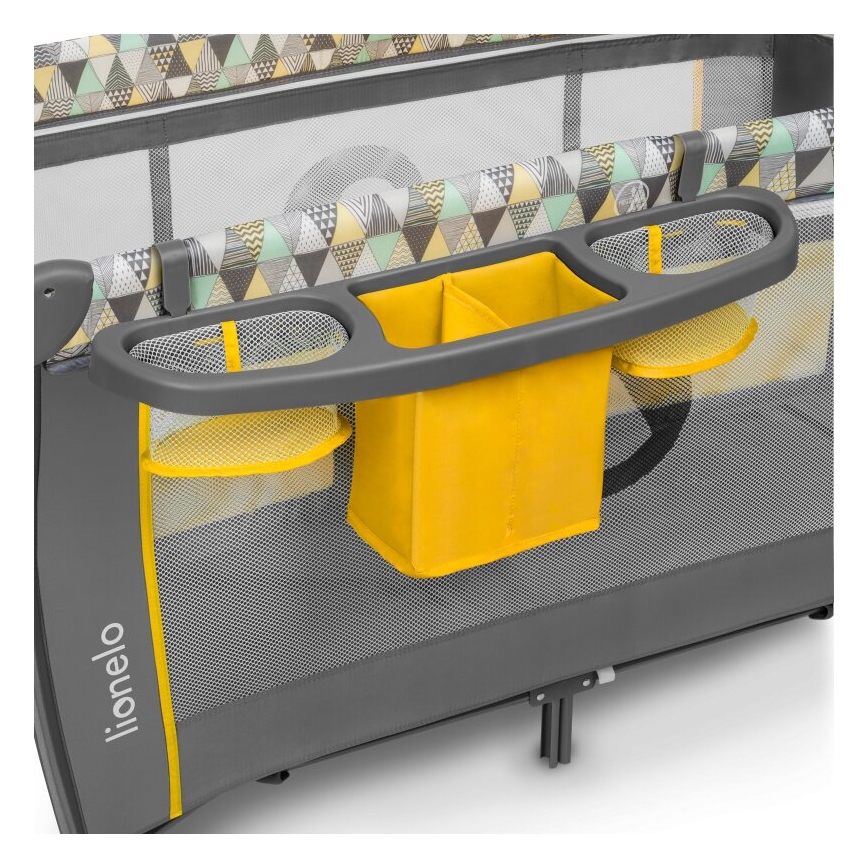 Lionelo - Łóżeczko turystyczne SVEN PLUS szare/żółte