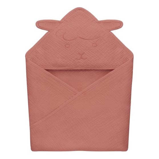 Lionelo - Muślinowy ręcznik dziecięcy z kapturem MUSLIN HOODED TOWEL, koralowy