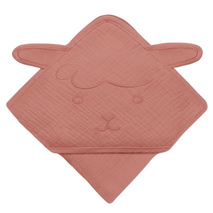 Lionelo - Muślinowy ręcznik dziecięcy z kapturem MUSLIN HOODED TOWEL, koralowy