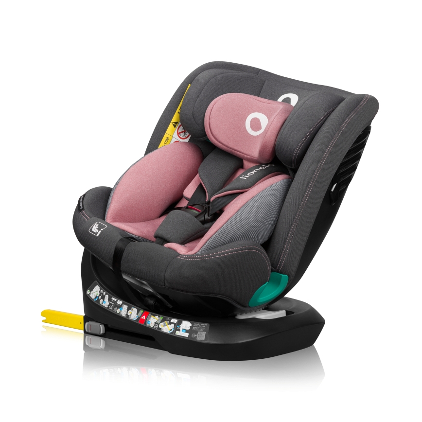 Lionelo - Obrotowy fotelik samochodowy z bazą BASTIAAN ONE i-Size 40-150 cm Pink Rose
