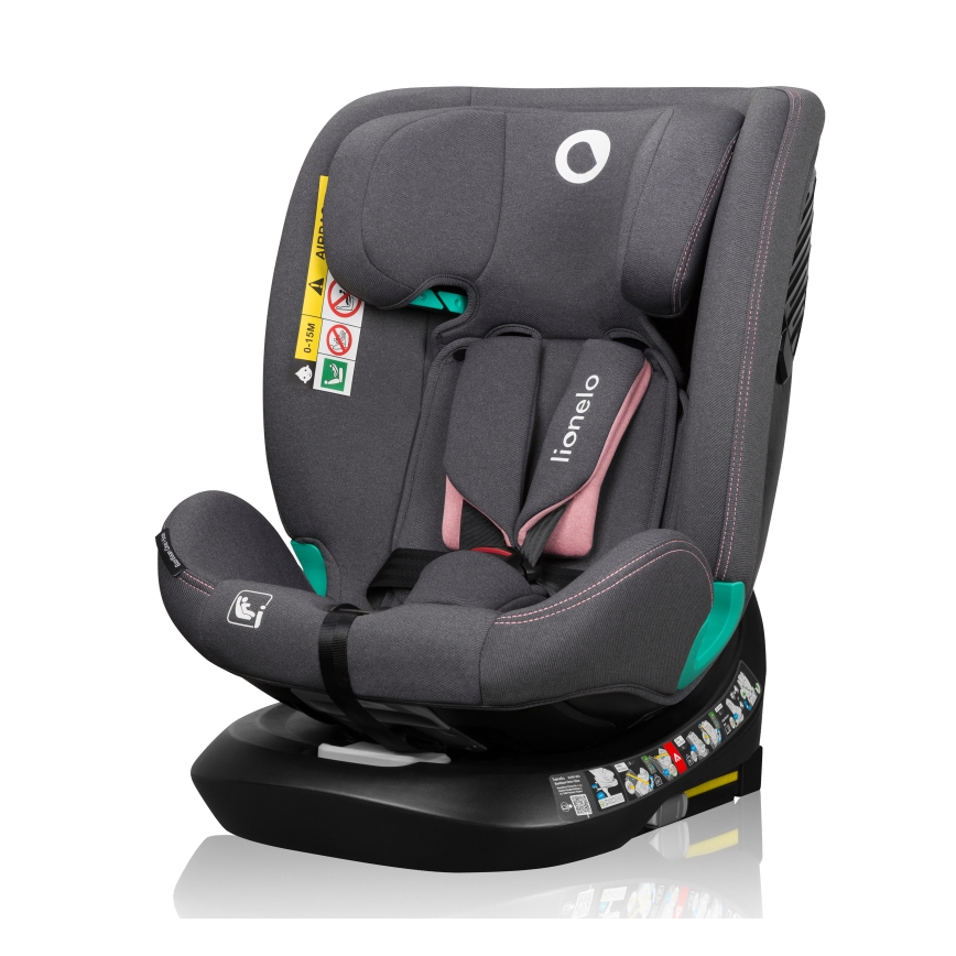 Lionelo - Obrotowy fotelik samochodowy z bazą BASTIAAN ONE i-Size 40-150 cm Pink Rose