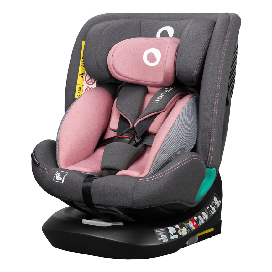 Lionelo - Obrotowy fotelik samochodowy z bazą BASTIAAN ONE i-Size 40-150 cm Różowy