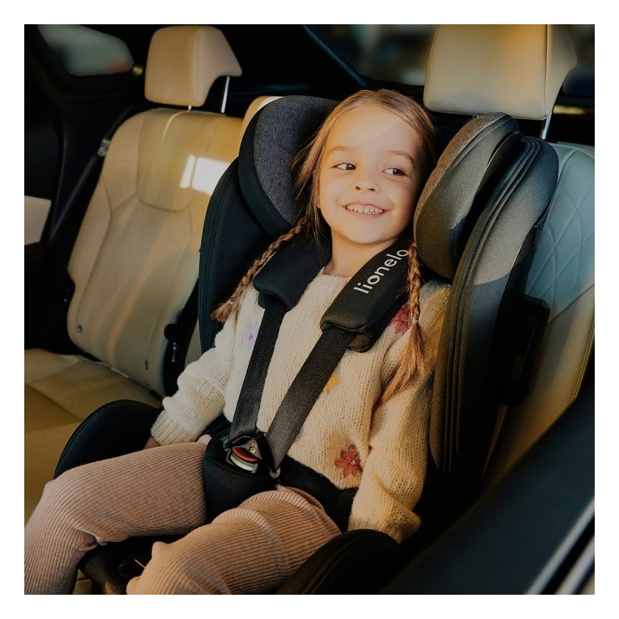 Lionelo - Obrotowy fotelik samochodowy z bazą HARPER i-Size 76-150 cm Black Carbon
