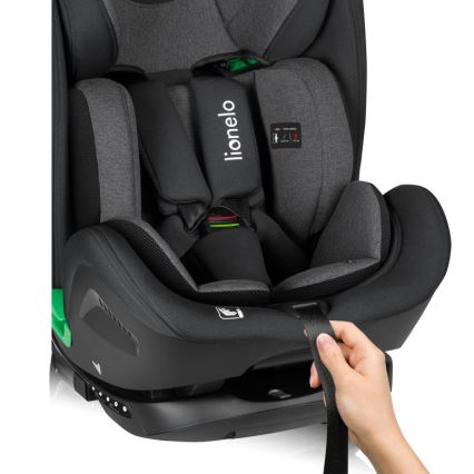 Lionelo - Obrotowy fotelik samochodowy z bazą HARPER i-Size 76-150 cm Czarny Carbon