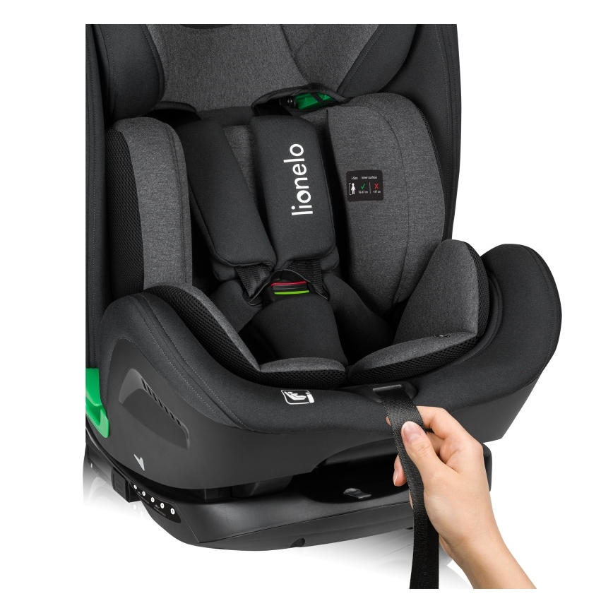 Lionelo - Obrotowy fotelik samochodowy z bazą HARPER i-Size 76-150 cm Czarny Carbon