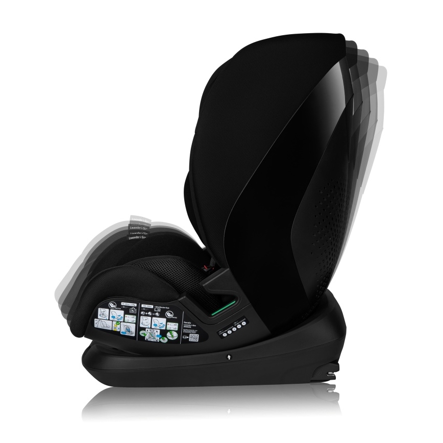 Lionelo - Obrotowy fotelik samochodowy z bazą LAVENDER i-Size 76-150 cm Czarny Karbon