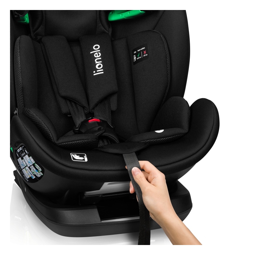 Lionelo - Obrotowy fotelik samochodowy z bazą LAVENDER i-Size 76-150 cm Czarny Karbon