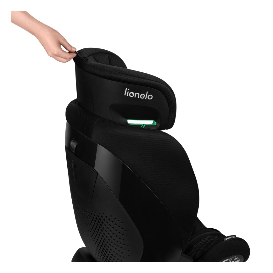 Lionelo - Obrotowy fotelik samochodowy z bazą LAVENDER i-Size 76-150 cm Czarny Karbon