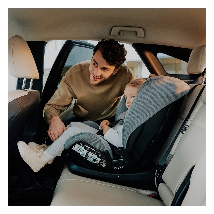 Lionelo - Obrotowy fotelik samochodowy z bazą LAVENDER i-Size 76-150 cm Szary Kamień