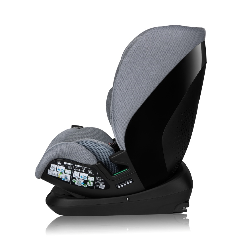 Lionelo - Obrotowy fotelik samochodowy z bazą LAVENDER i-Size 76-150 cm Szary Kamień