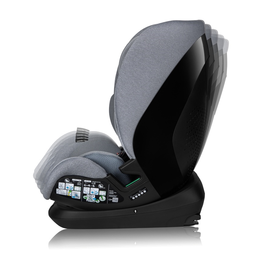 Lionelo - Obrotowy fotelik samochodowy z bazą LAVENDER i-Size 76-150 cm Szary Kamień