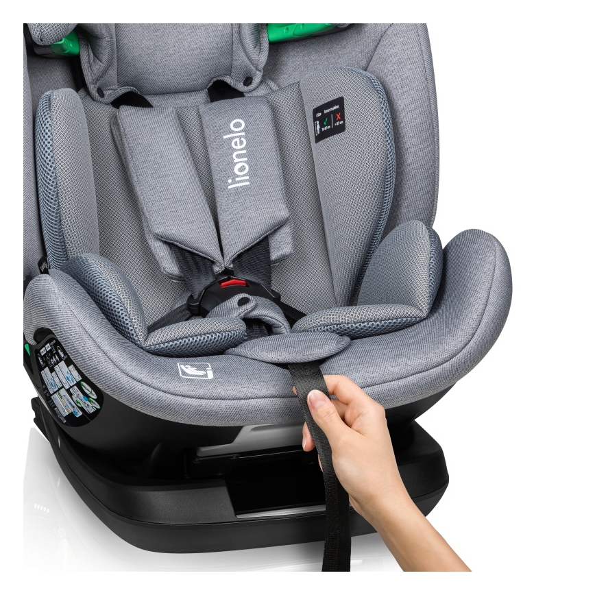 Lionelo - Obrotowy fotelik samochodowy z bazą LAVENDER i-Size 76-150 cm Szary Kamień