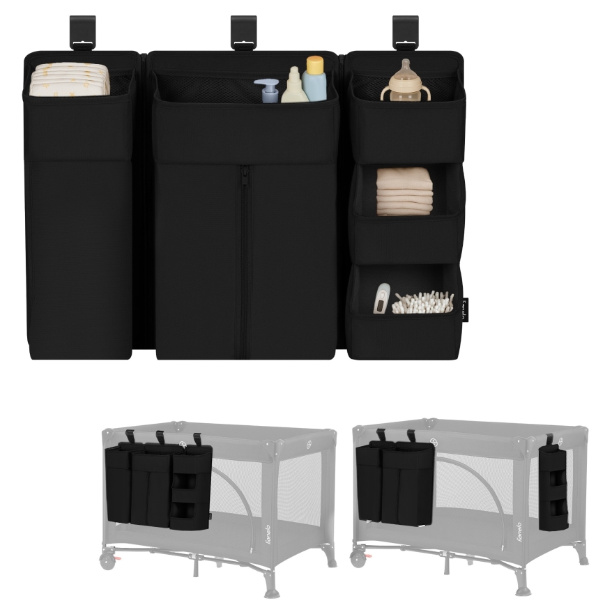 Lionelo - Organizer do łóżeczka 3 w 1 SIDEPOCKET czarny