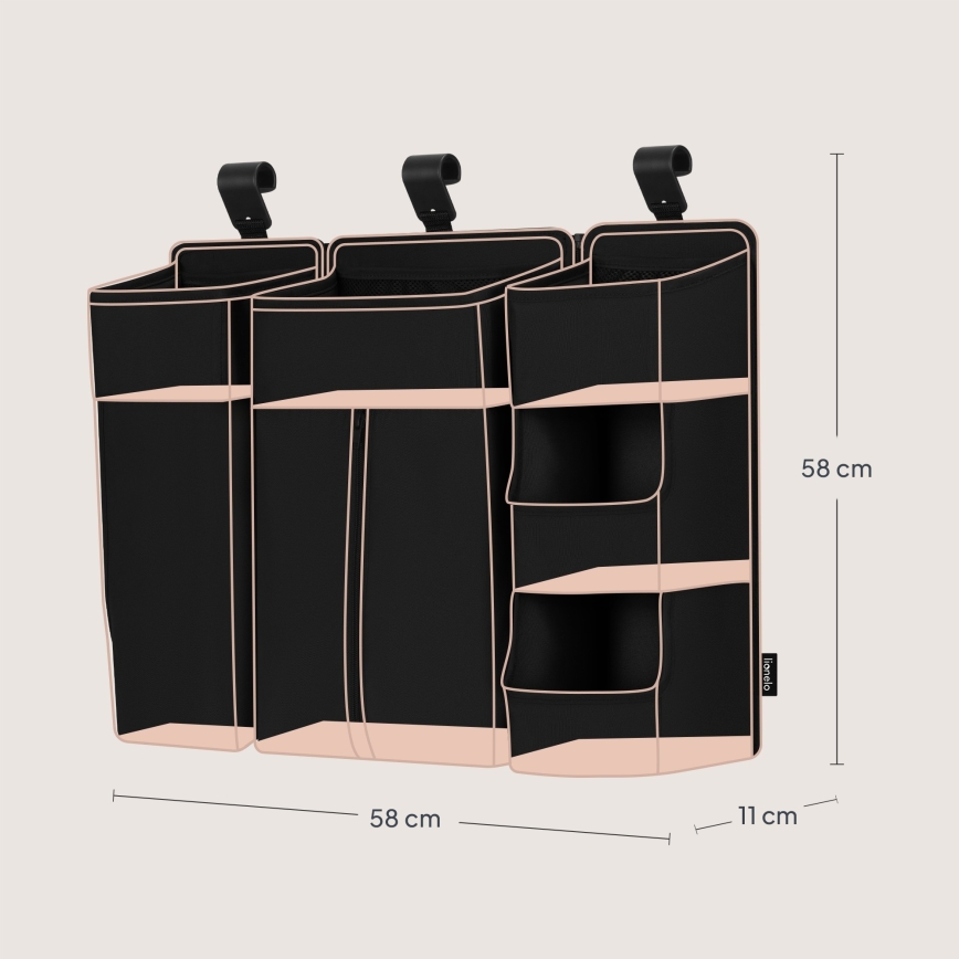 Lionelo - Organizer do łóżeczka 3 w 1 SIDEPOCKET czarny