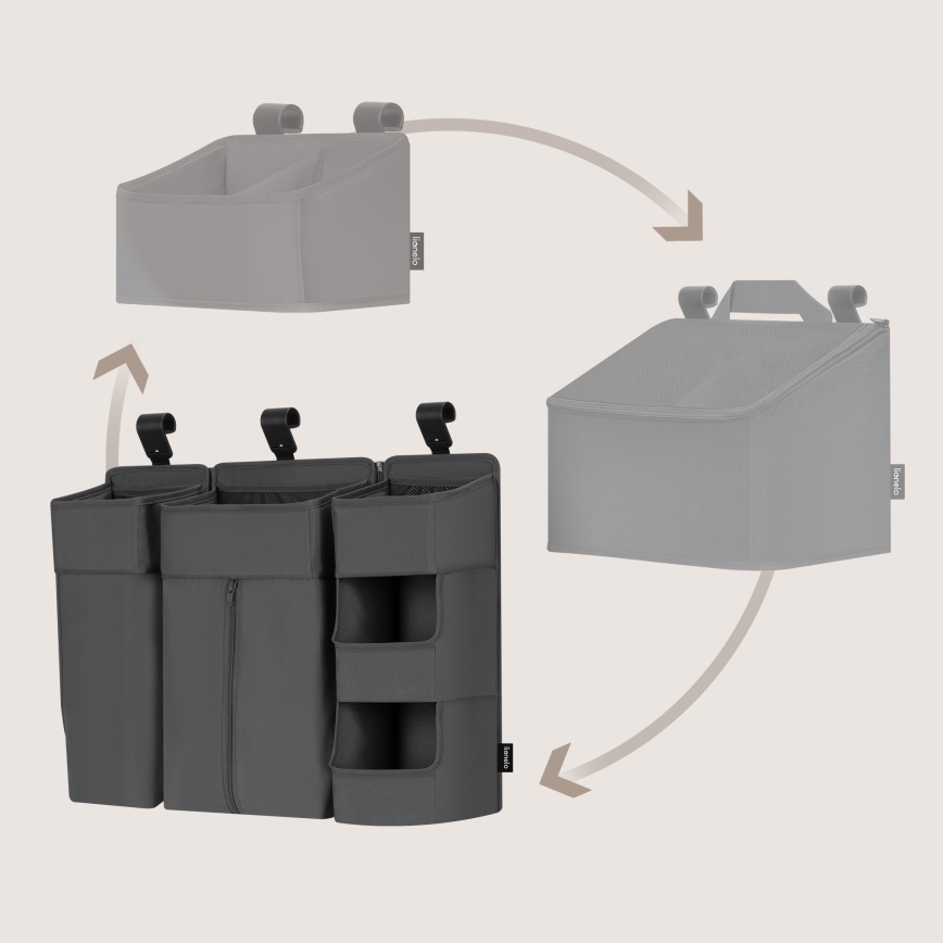 Lionelo - Organizer do łóżeczka 3 w 1 SIDEPOCKET Szary