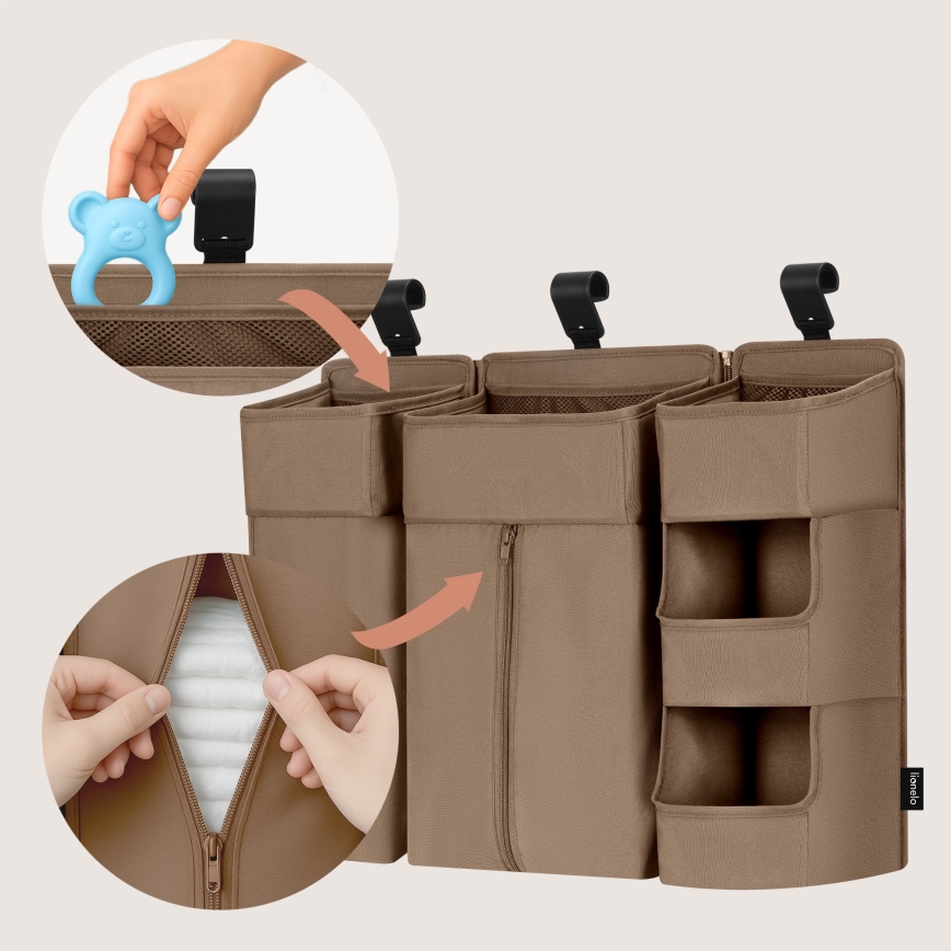 Lionelo - Organizer do łóżeczka 3w1 SIDEPOCKET Beżowy