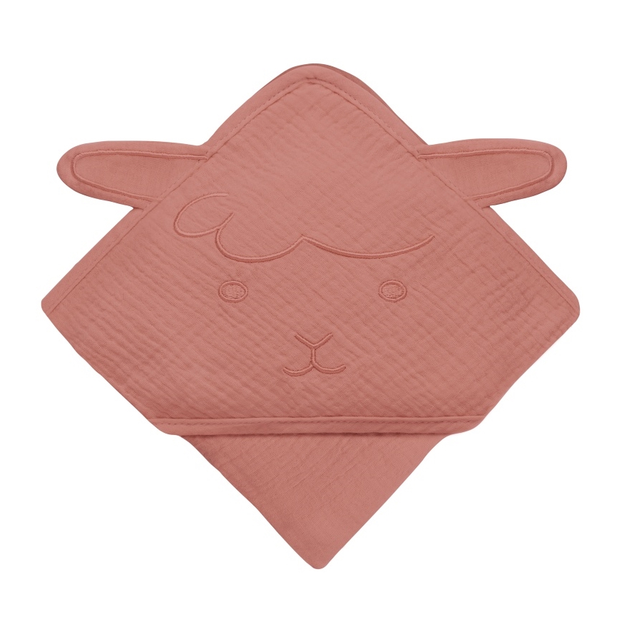 Lionelo - Ręcznik dla dzieci z kapturem MUSLIN HOODED TOWEL Czerwony Koral