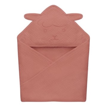 Lionelo - Ręcznik kąpielowy dla dzieci z kapturem MUSLIN HOODED TOWEL Czerwony Koral