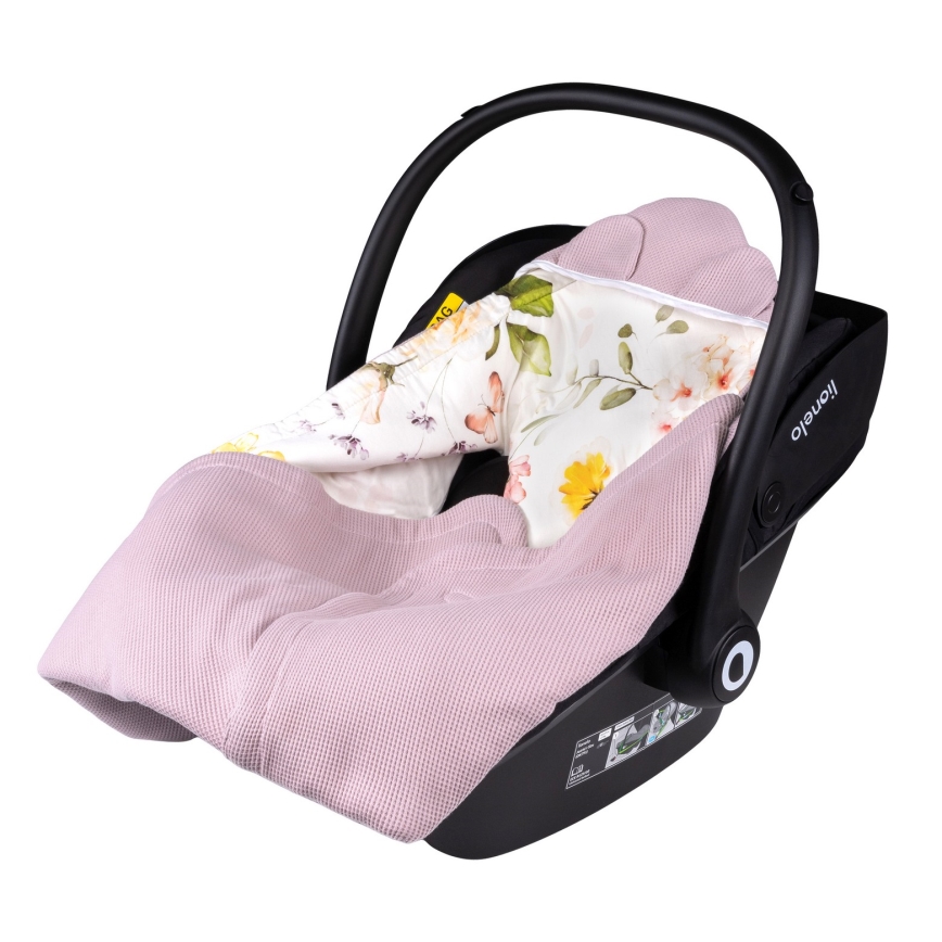 Lionelo - Rożek do fotelika samochodowego TRAVEL SWADDLE 90x90 cm Pink Flower