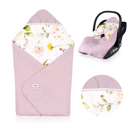 Lionelo - Rożek do fotelika samochodowego TRAVEL SWADDLE 90x90 cm Pink Flower