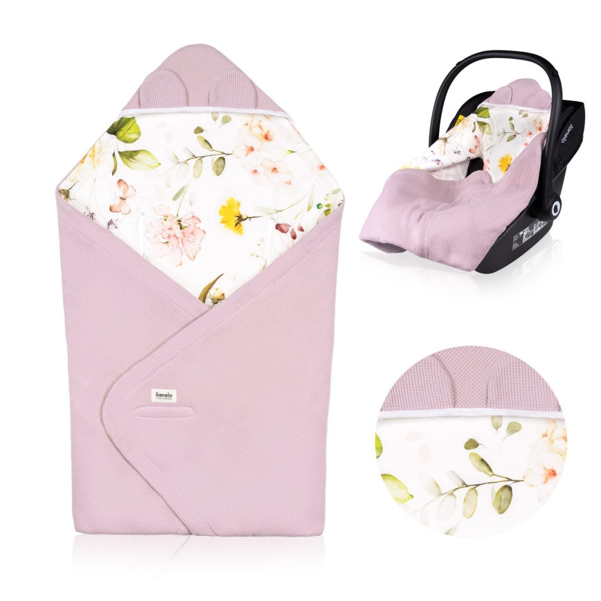 Lionelo - Rożek do fotelika samochodowego TRAVEL SWADDLE 90x90 cm Pink Flower