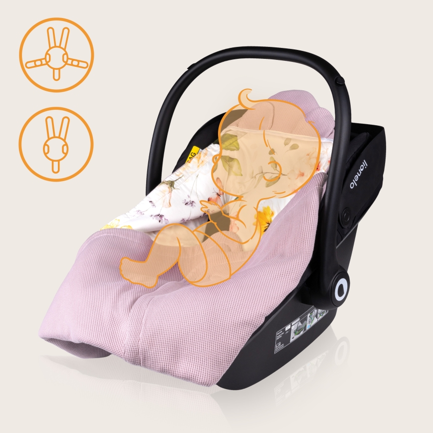 Lionelo - Rożek do fotelika samochodowego TRAVEL SWADDLE 90x90 cm Pink Flower