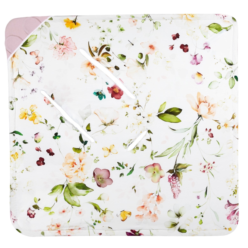 Lionelo - Rożek do fotelika TRAVEL SWADDLE 90x90 cm Pink Flower