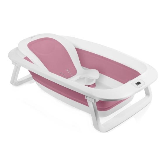 Lionelo - Składana wanienka dla dzieci z termometrem BABY BUBBLE 2x LR44 Różowa Magnolia