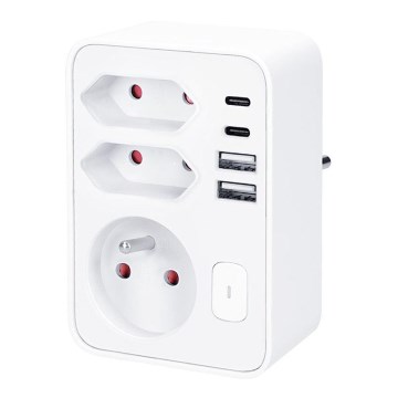 Listwa zasilająca 1x16A+2x 2,5A z ładowarką 2x USB A+C, biała