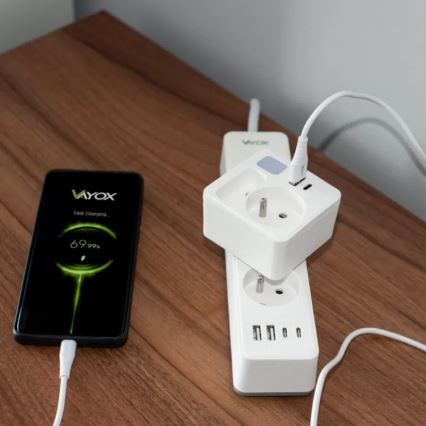 Listwa zasilająca 2 gniazda + USB-C + USB-A z podświetleniem LED LED/0,5W/230V 3000K