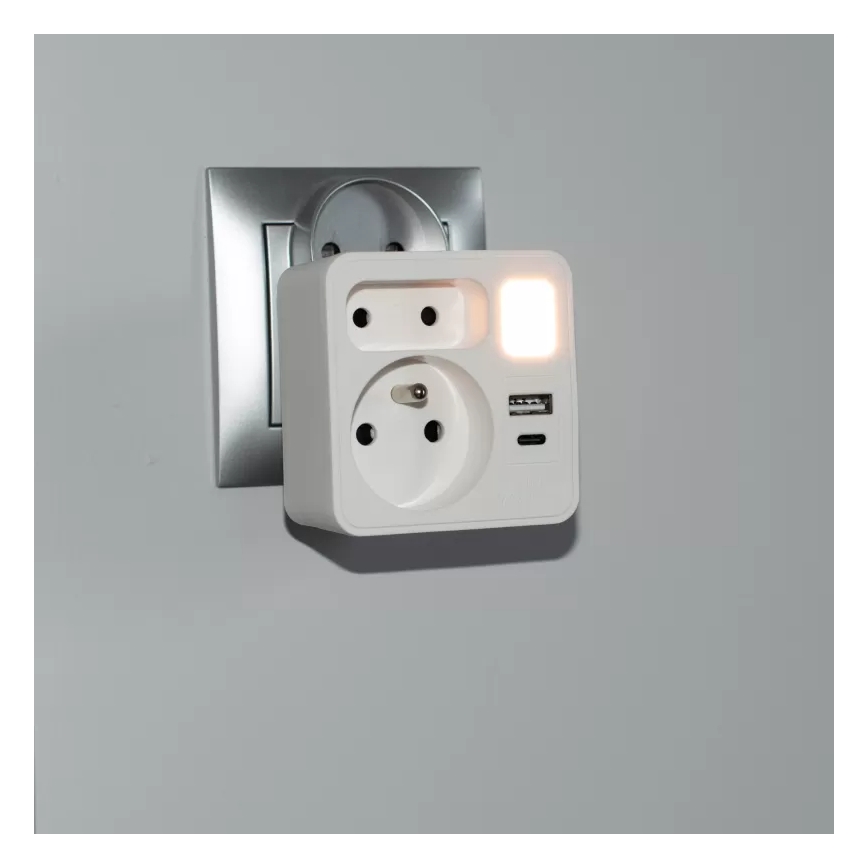Listwa zasilająca 2 gniazda + USB-C + USB-A z podświetleniem LED LED/0,5W/230V 3000K