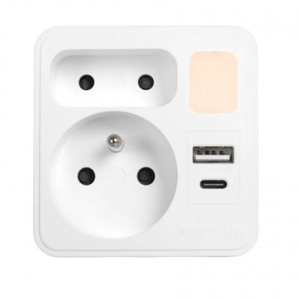 Listwa zasilająca 2 gniazda + USB-C + USB-A z podświetleniem LED LED/0,5W/230V 3000K