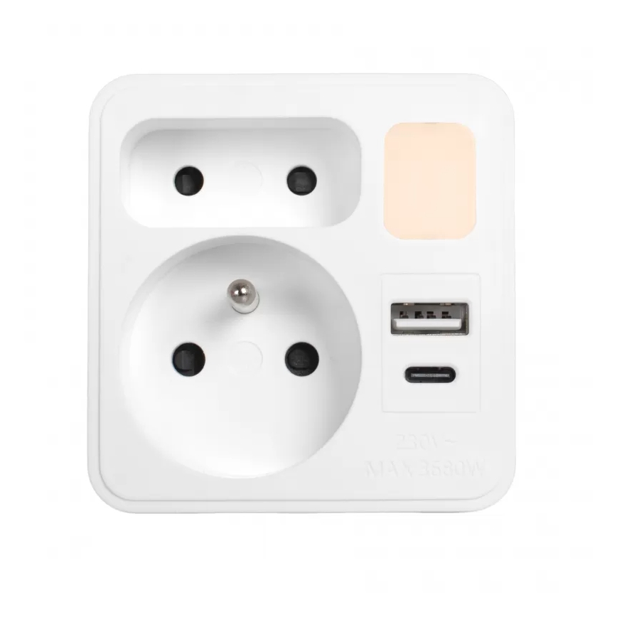 Listwa zasilająca 2 gniazda + USB-C + USB-A z podświetleniem LED LED/0,5W/230V 3000K