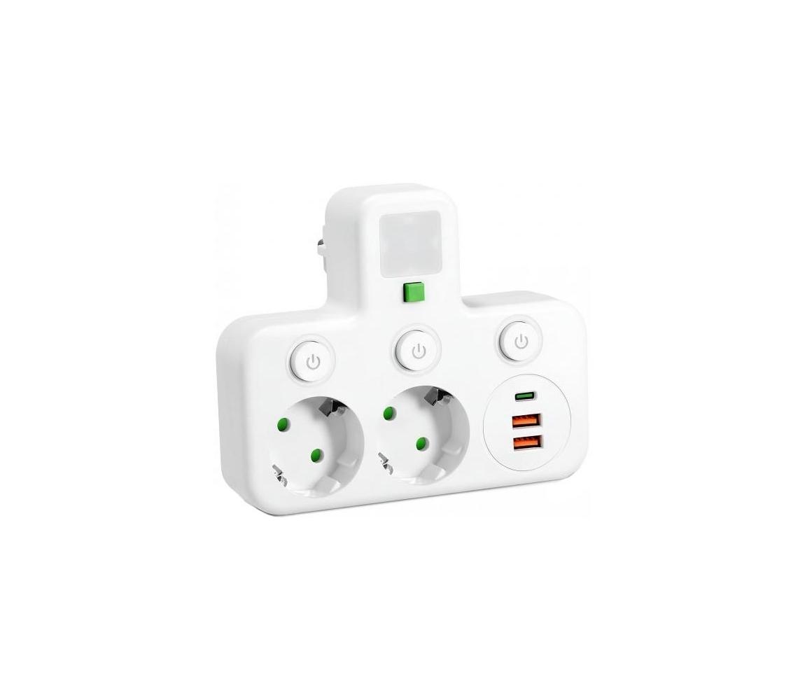 Listwa zasilająca LINEA z wyłącznikiem i oświetleniem LED, 2 gniazda SCHUKO + 3× USB (A/C), 4000 K, biała
